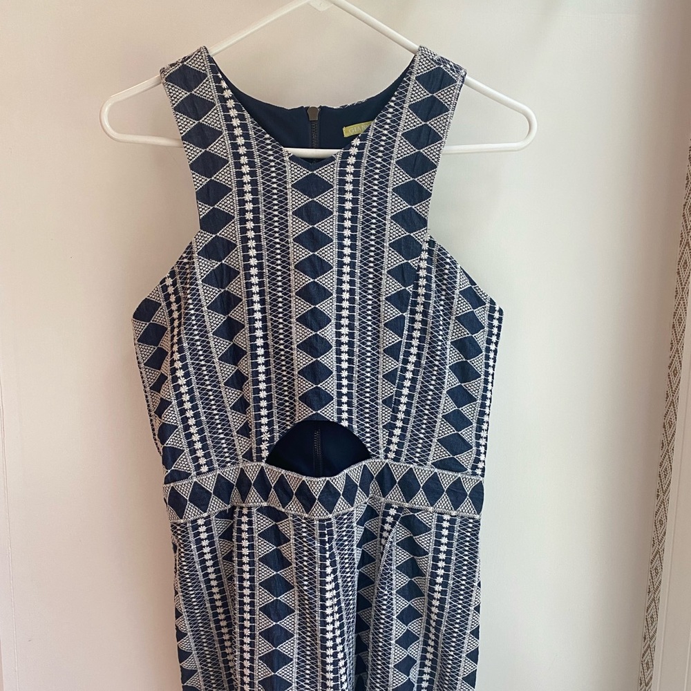 Gianni Bini Blue and White Sleeveless Romper with Cutout Large